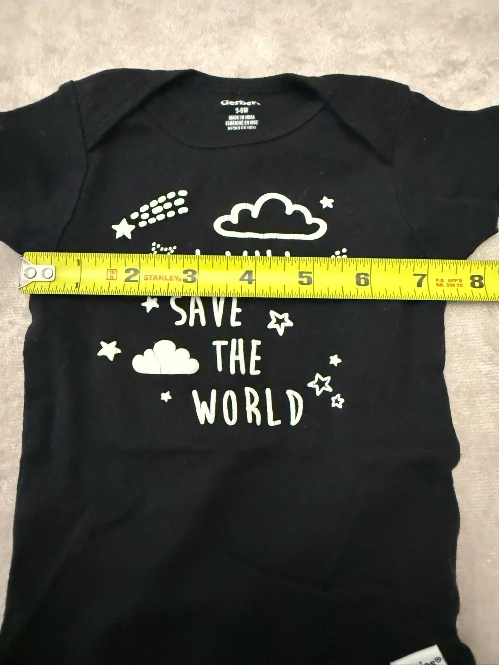 Gerber Baby Onesie 3-6 Months Black “I Will Save the World” Bodysuit 100% Cotton